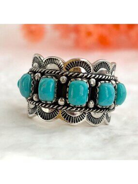 Sleeping Beauty Turquoise Thai Made Sterling Silver 925 Vintage Ring - sz 6.75